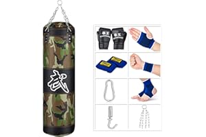 ‎SFEEXUN Sfeexun Boxsack Hängend Sandsack Boxen, Boxsack Kinder Boxsack Set Erwachsene Jugendliche Box Sack Punching Bag mit Handschuhen, Kette, Deckenhaken für Muay Thai MMA UFC 100/120cm (Nicht Gefüllt)