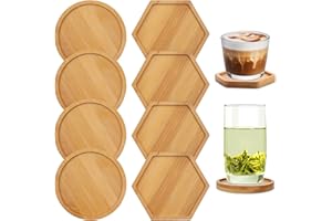 ZORVIXAL 8 Pièce Ronde sous Verres Rond en Bambou, Dessous de Verre en Bois de Bambou Naturel, Réutilisable Bougeoir Bois, Sottobicchieri in Legno per Bevande, pour Les Tasses à Café, Plantes, Bougies