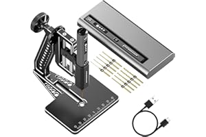 Mini perceuse électrique 5 vitesses avec presse de table hérisson, ARROWMAX 10 petits forets avec boîte en aluminium, écran OLED, lumières LED, mandrin sans clé 3/32" (SDS ULTRA PLUS)