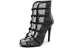 Stivali Da Ballo Donna Tacco 9,5 Cm - Scarpe Da Salsa, Bachata E Jazz Con Punta Aperta E Lacci - Suola Gomma Antiscivolo - 4