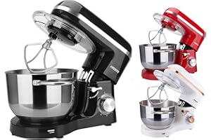 Arebos Robot Pâtissier Professionnel 1500W | Noir | Robot de Cuisine Multifonction avec Fouet, Batteur, Crochet | Bol d'Acier Inoxydable 6 Litres | 6 Vitesses | Fonction Pulse