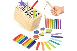Funsland Wood Montessori zabawka dla dzieci w wieku od 1, 2, 3 lat, drewniana zabawka dla 2 dzieci, kolorowa zabawka do sortowania, gra wędkarska, zabawka sensoryczna dla małych dzieci, zabawka