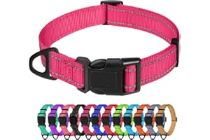 TagME Collare per Cani in Nylon Riflettente, Fibbia Staccabile Durevole, Collari Di Sicurezza Regolabili per Cani Di Taglia Grande, Rosa Caldo, Larghezza 2.5 cm