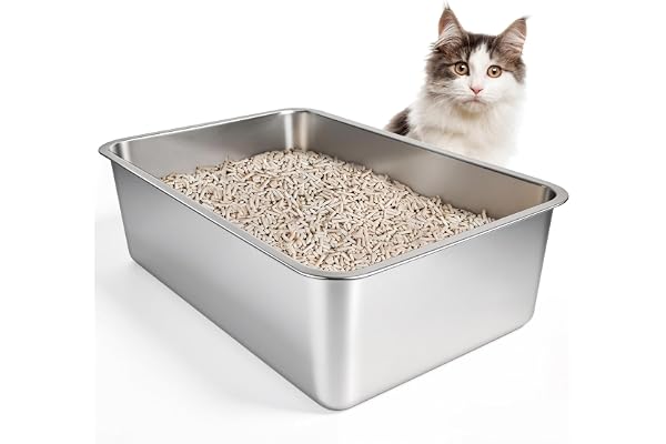 Grande litière en Acier Inoxydable pour Chat et Lapins, n'absorbe Pas Les odeurs, Anti-Taches, antirouille, Surface Lisse antiadhésive, Fond en Caoutchouc antidérapant, 60 x 40 x 20 cm