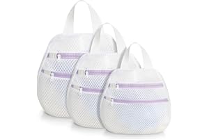Cozary 3 Stück Wäschenetz für Waschmaschine, Doppelte Schicht Wäschesack mit Reißverschluss, Waschbeutel Reise mit Griffen, für Socken, Unterwäsche, Babykleidung, Violett (30x30cm, 40x40cm, 50x50cm)