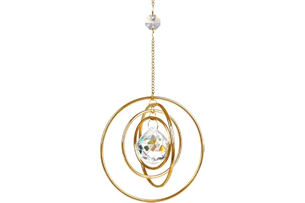 H&D HYALINE & DORA Attrape-soleil galaxie en cristal, arc-en-ciel, à suspendre, pour fenêtre, boule de verre, prismes avec 4 cercles en laiton