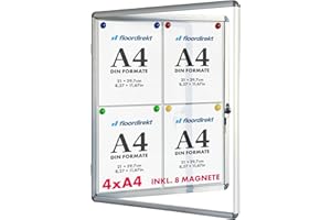 Floordirekt | Tableau d'affichage en aluminuim, vitrine d'affichage avec serrure à clé | Tableau arrière magnétique - Porte avec serrure - Cadre en aluminium | 4 x A4