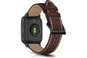 KoGiio 20mm Bracelet pour Garmin Vivoactive 5/Vivomove Trend/Venu Sq 2/Sq 2 Music/2 Plus,Hommes et Femmes Vintage de Cuir Bracelet de Remplacement pour Garmin Forerunner 245/245 music -Rouge-Marron
