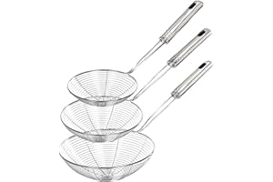 FANCYMAY Abseihlöffel Sieb, 3 Stück 19,5 17,5 13,5 cm Schaumlöffel Edelstahl, Schöpfkelle Mesh Küchensieb mit Langem Griff und Hängen Loch zum Kochen und Frittieren, Spülmaschinengeeignet
