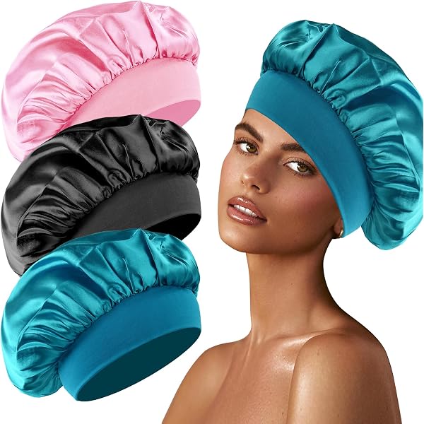 IUHRIE 2 Stück Seidenhauben Zum Schlafen – Rosa & Lila, Verstellbar, Mit 2 Satin-Haargummis, Für Haar- Und Frisurenschutz