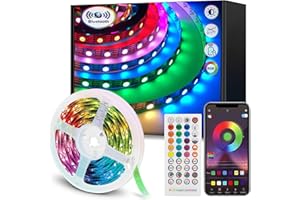 vvuvnem LED Strip Light 15m, Led Lights Music Sync Colour Changing, Ultra-Long RGB Bluetooth Led Lights with Remote App Control, Led Lights for Bedroom Party Indoor Decoration [Energy Class A++]