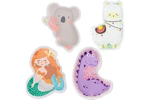 Navaris Girls Hot and Cold Packs (Set of 4) - Kids Reusable Heat and Ice Gel Pack Set - Koala/Alpaca/Mermaid/Dinosaur