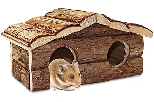 Hioph Maison pour hamster pour jardin, abri d'hibernation avec toit en écorce et abri anti-prédateurs, habitat extérieur pour écureuil avec aménagement paysager (maison incurvée)