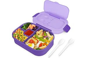 Larkumio Lunch Box Bambini Adulti Porta Pranzo Microonde, Bento Box con Scomparti Portapranzo Ufficio Scuola Lunchbox Portamerenda con Posate, Schiscetta Pranzo Ermetico Prova di Perdite, Viola