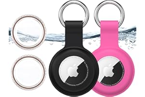 【2 sztuki】 Mugust wodoodporne etui do zawieszki Apple AirTag, brelok do kluczy, silikonowa, przenośna osłona na klucze, etui ochronne do Apple Case Tracker (czarne + różowo-czerwone)