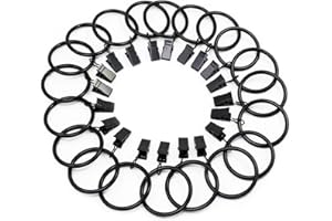 Fippy 20 Stück Gardinenringe mit Clips 38mm Metall Vorhangring Hängende Ringe für Vorhänge und Stäbe, (Schwarz, Silber) (Schwarz)
