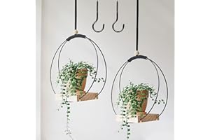 ‎AIDODIA AIDODIA Blumenampel Hängend Innen - Metall Blumenampel Schwarz, Hängeampel Mit Holzsockel, Decke Hängende Pflanzer, Hängetopf Für Pflanzen Für Zimmerpflanzen Sukkulenten Luftpflanzen Kaktus (2PCS)