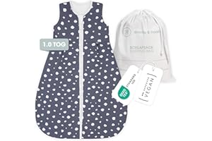 ‎EMMA & NOAH emma & noah Premium Baby Schlafsack Sommer, Bequem & Atmungsaktiv, 100% Bio-Baumwolle, Oeko-TEX Zertifiziert, Flauschig Weich, Bewegungsfreiheit, 1.0 TOG (Punkte Blau, 70 cm)