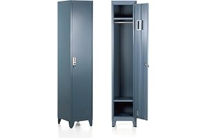 Brigros - Armadietto Metallico Multiuso, Armadio Spogliatoio Salvaspazio Con Serratura, Armadietto Vari Ripiani Con Ante In Metallo Per Ufficio O Spogliatoio (1 Anta, Ceruleo)