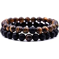 DAC Bracciale Uomo 2 pezzi Con Pietre Naturali Braccialetto Scatola Regalo Fidanzato Donna Chakra con Vere Pietre Naturali Ti