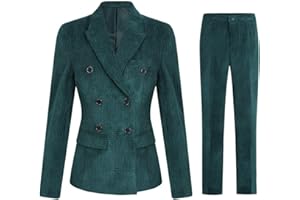 YFFUSHI Women 2-Piece Trouser-Suit Corduroy Suits Business Double Breasted Trouser Suits Long Sleeve Slim Blazer and Pants
