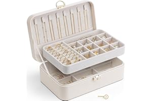 Vlando Schmuckkästchen Mädchen Damen, Doppelschicht Schmuckkasten, Abschließbare Schmuckschatulle, Schmuckaufbewahrung Box für Ringe Ohrringe Armbänder Halsketten, Schmuckkoffer,Hellgelb