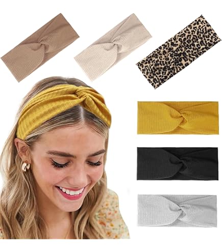 Fasce Per Capelli Con Nodo: 4 Pezzi Stampa Leopardata, Beige E Kaki | Morbide Antiscivolo Taglia Unica