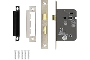 Decoranddecor Bathroom Mortice Lock - 2.5inch / 64mm - Satin Nickel - Fire Rated - UKCA & CE Approved