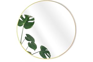 GreyZouq Large, Round Metal Rimmed, Wall Mirror. Perfect for bedroom, living room hallway kitchen and bathroom. Circular mirror – 50cm diameter. Vintage/contemporary (Gold)