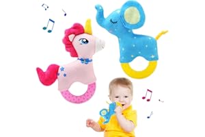 JoyPlus Giocattolo Sonaglio Neonati 0-12 Mesi, 2 Pezzi Giochi Sensoriali per Neonati, Giochi Peluche Neonato, Sonagli Sensoriali Neonato con Anello Massaggiagengive per 0+ Mesi Bambini