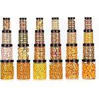 Tosaa Plastic Pet Storage Jar and Container, Set of 24 (6pcs x 120ml Each, 6 pcs x 350ml Each, 6 pcs x 650ml Each, 6 pcs x 1.