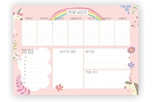 ‎FRIENDLY FOX Friendly Fox Wochenplaner Block Einhorn, 2x DIN A4 Schreibtischunterlage als Kalender ohne festes Datum, Weekly Planer, Schreibblock Organisation to do, Doppelpack