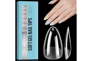 TOMICCA Krótkie tipsy żelowe migdałki, full cover, wstępnie ukształtowane półmatowe tipsy do paznokci akrylowych, 192 sztuki, 12 rozmiarów