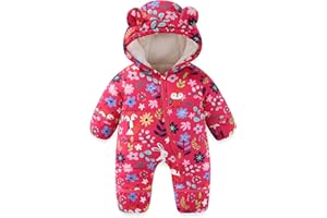 JiAmy Baby Toddler Snowsuit Winter Romper Suit, Baby Boys Girls Bear Hooded Footed Romper Snow suits Cartoon Zipper Jumpsuit Winter Outfits Clothes 3-24 Months
