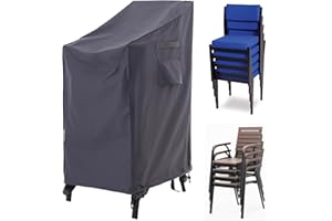 F&J Outdoors Stacking Chair Cover Waterproof Outdoor Garden Stackable Chair Covers Seat Covers UV Resistant Waterproof Outdoor Stacking Chair High Back Chair Cover Grey 65x65x115cm