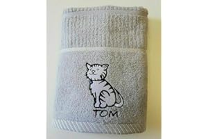 Sue Rossi Ltd 100% Turkish Cotton Tea Towels Embroidered Animal Cooks Cloth Luxury 3 Pack Kitchen Towel Set (Silver Grey Cat)