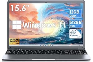 SGIN 15.6 Pollici Laptop 12GB RAM, 512GB SSD, Windows 11 con Intel Celeron N5095,1920 × 1080, 2.4/5.0G WLAN, USB 3.0, Bluetooth 4.2, Memoria espandibile 512GB TF Card