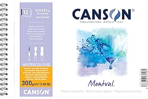 CANSON Montval - Album spiralé 12 feuilles papier aquarelle 13.5x21-300g/m² - Grain fin