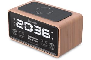 ‎INSCABIN Inscabin W20A DAB/DAB+ FM Digital-Radiowecker mit Kabelloses Laden/großem Bildschirm, tragbarer kabelloser Lautsprecher mit Bluetooth,schönes Design für Schlafzimmer, Küche, Büro (Kirsche)
