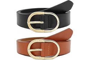 Longwu Confezione da 2/3 Cinture in Pelle da Donna per Pantaloni Jeans, Cinture in Pelle da Donna alla Moda con Fibbia Dorata