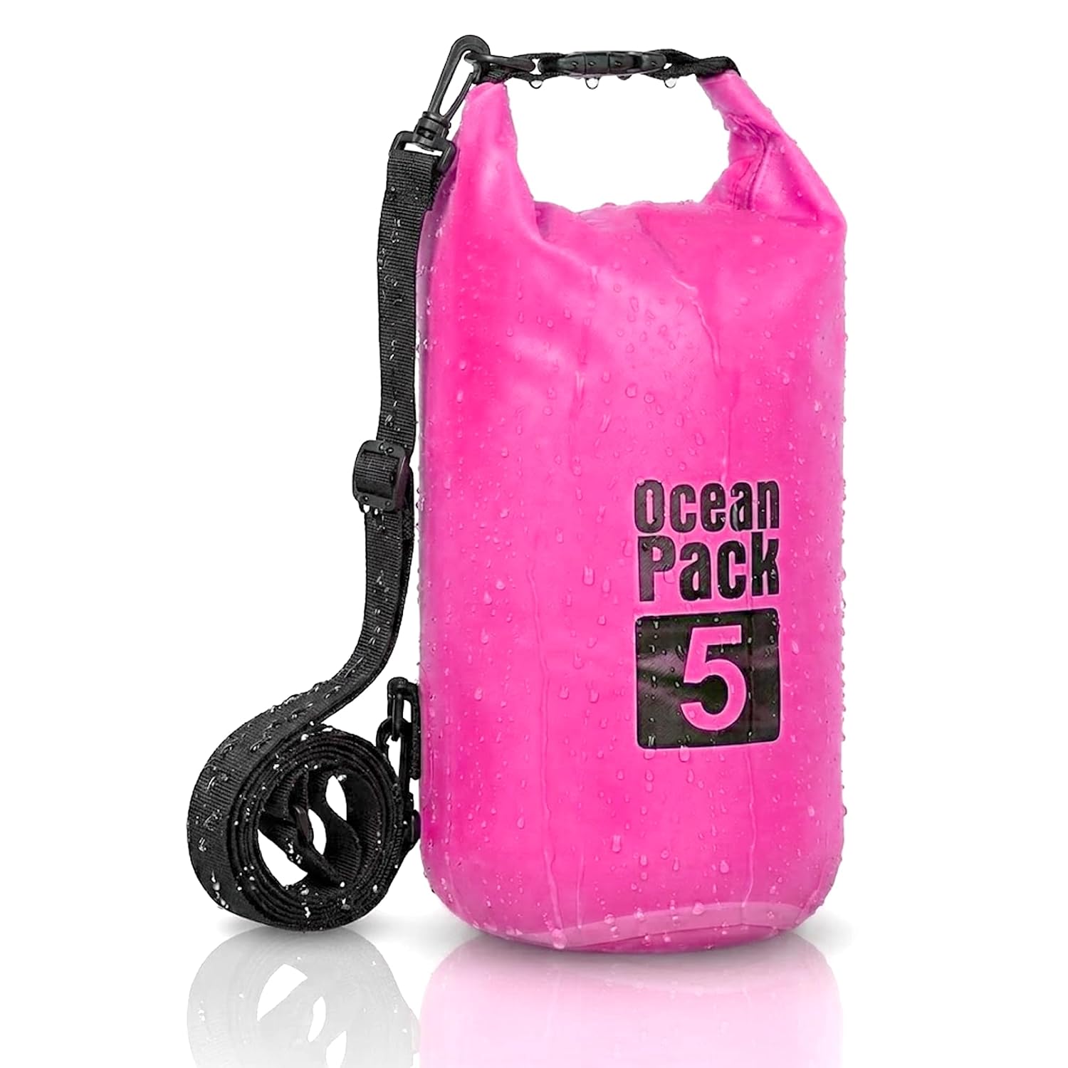 Dry Bag, Borsa Sacca Zaino Impermeabile Waterproof, chiusura a rotolo e tracolla, custodia impermeabile per cellulare e marsupio per Mare Barca Pesca Rafting Spiaggia Sport Acquatici (Pink, 5l)