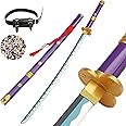 Uing Japanese Wooden Anime Samurai Sword Cosplay - Roronoa Zoro Demon Slayer Sword, Exquisite Wood, Collectible, 104 Cm, Purple