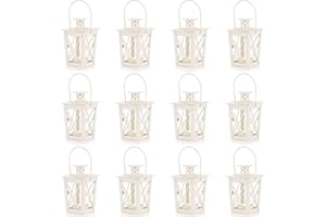 Nuptio 12 Piezas De Metal Vintage Mini Linternas De Velas Decorativas Candelabro Candelita, Decoración De Candelabro con Luz De Té Led para Fiestas De Cumpleaños Centro, Blanco (10 Piezas + 2 Piezas)