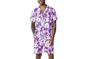 Fastkoala Homme Hawaïen Short Ensemble Tenues Survêtement Été Costumes Plage Tropical Fleurs Imprimé Chemise