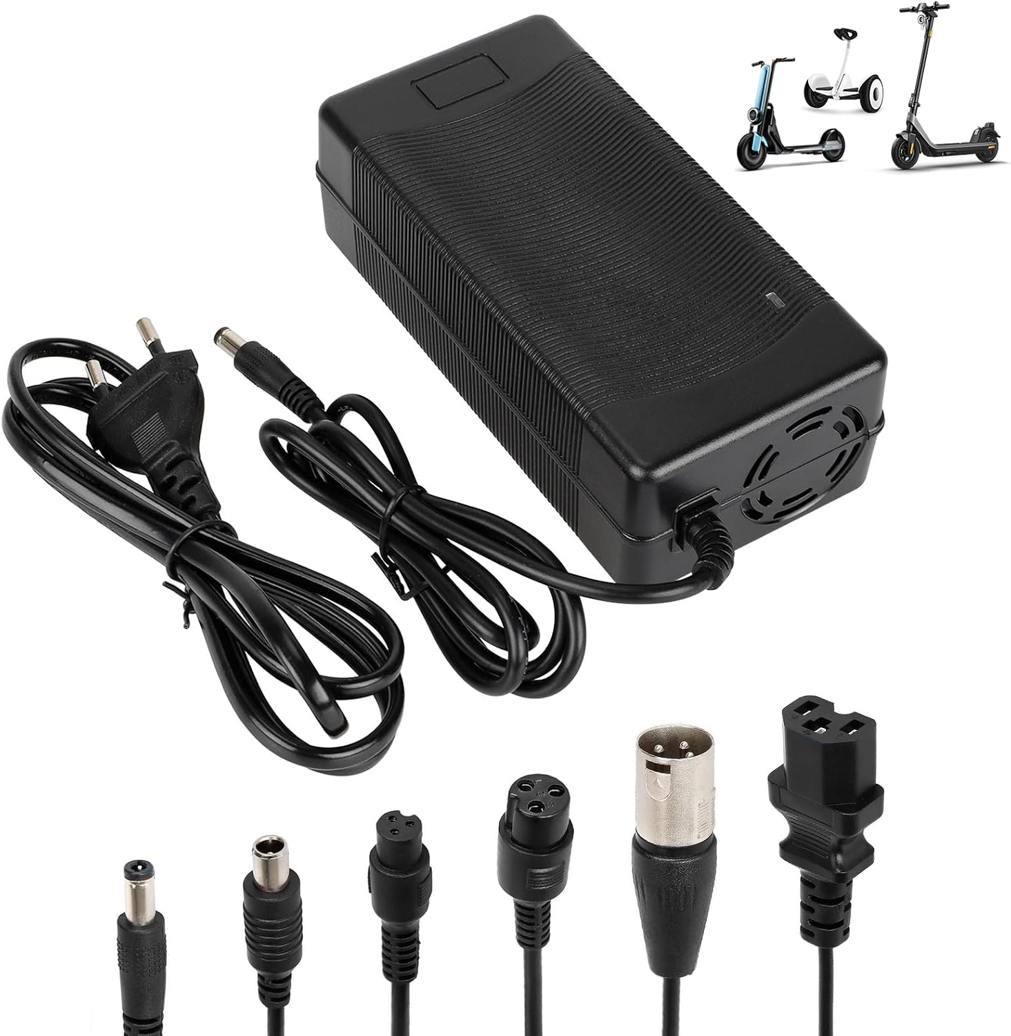 HPGAAVD Cargador Patinete Electrico，54,6V 2A Carregador rápido para Scooter，48V Carrgador Universal de baterías Litio con 6 Conectores，Carga rápida para Hoverboard，E-Bike，Scooter Eléctrico