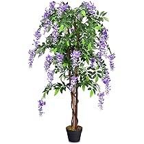 COSTWAY Pianta Finta Da 180 Cm Con Fiori Di Glicine - Albero Artificiale Elegante Per Interni In Vaso, Perfetto Per Salotto, Camera E Balcone - Foto 8