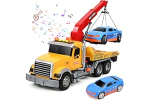 Ulikey Carro Attrezzi Giocattolo Giallo, Trasportatore di Salvataggio per Bambini con Luci e Suoni, Grande Camion Soccorso, Regalo per Bambini 3-7 Anni