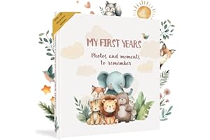 HuBorns - Baby Memory Book & Record Book, 50+ Pages and Stickers, Gifts & Essentials for Newborn, Neutral Keepsake for Boys & Girls, Baby Shower Gifts for Mum (Animals)