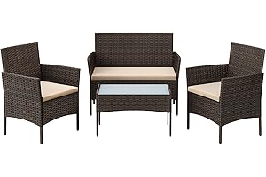SONGMICS Balkonmöbel, Gartenmöbel-Set, aus PE-Polyrattan, Lounge-Set, Terrassenmöbel, Outdoor, für Terrasse, Balkon, Garten, braun-Taupe GGF004K05