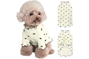Yaopelky Vestiti per cani di piccola taglia e gatto, estate e autunno, con stampa a cuore, camicia elasticizzata con volant a maniche lunghe, per chihuahua, schnauzer, shih tzu, yorkie (beige, XL)